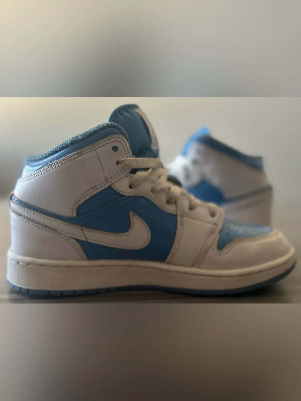Jordan Kids High-Top Sneakers in White and Light Blue